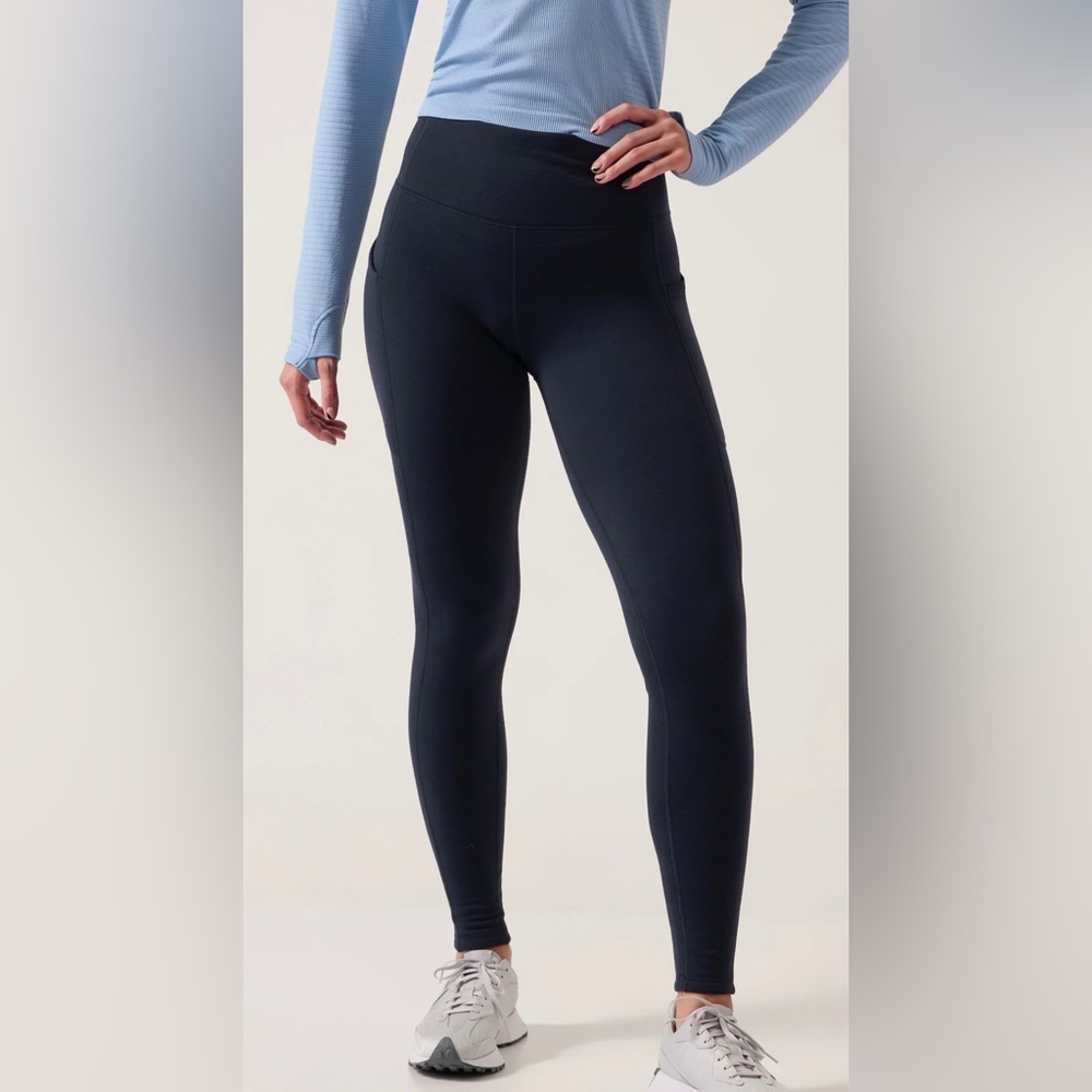 ATHLETA Altitude Stash Tight Polartec PowerStretch M Tall, Navy, NWT